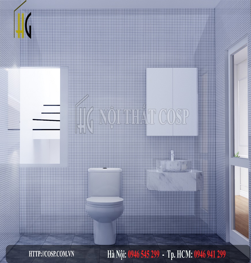 Thiết kế nội thất phòng vệ sinh spa Revive Clinic ở lầu 2